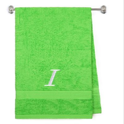 Embroidered Terry Cotton Bath Towel for Bath, Shower - Personalized Gift - Cover up Towel for Swimming Pool, and Beach - 35 x 65 inches - Lime Color Towel - Silver Script Initial I