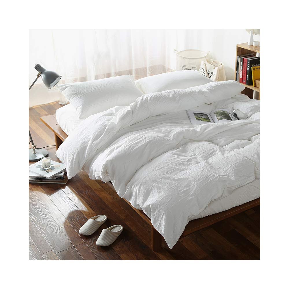 F.Y.Dreams 100% Washed Cotton Duvet Cover for Weighted Blanket 48x72 inches with 16 Ties, Zipper on Long Side/White/Just Duvet Cover