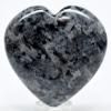 2.5" 130g Sparkling Larvikite Puffy Heart Polished Natural Symbiotic Black Labradorite & Moonstone Crystal Mineral Collectible Gemstone Specimen - India + Stand view 2