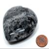 2.5" 130g Sparkling Larvikite Puffy Heart Polished Natural Symbiotic Black Labradorite & Moonstone Crystal Mineral Collectible Gemstone Specimen - India + Stand view 4