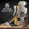 Viking Culture 16 Oz. Viking Drinking Horn with Beer Opener, Stand, Genuine Fur Belt Holster and Vintage Burlap Bag, Polished Finished with Authentic Medieval Norse Style view 2