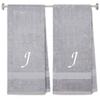 BY LORA Embroidered Terry Cotton Bath Towel for Bath, Shower - 27 x 54 inches - 2-Pack - Silver Color Towel - White Script Initial J view 1