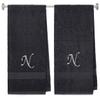 BY LORA Embroidered Terry Cotton Towel for Bath, Shower - 27 x 54 inches - 2-Pack - Charcoal Color Towel - Silver Script Initial B view 1