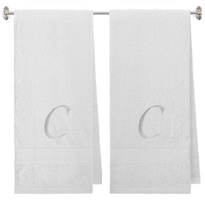 BY LORA Embroidered Terry Cotton Bath Towel for Bath, Shower - 27 x 54 inches - 2-Pack - White Color Towel - Silver Script Initial C