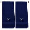 BY LORA Embroidered Terry Cotton Bath Towel for Bath, Shower - 27 x 54 inches - 2-Pack - Navy Color Towel -Silver Script Initial B view 1