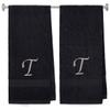 BY LORA Embroidered Terry Cotton Bath Towel for Bath, Shower - Personalized Gift - Black Color Towel - Silver Script Initial T view 1