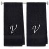 BY LORA Embroidered Terry Cotton Bath Towel for Bath, Shower - Personalized Gift - Black Color Towel - Silver Script Initial V view 1