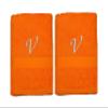 BY LORA Customized Gift - Terry Cotton Bath Towel for Bath, Shower - Personalized Gift -27 x 54 inches - 2-Pack - Orange Color Towel - Silver Script Initial V view 2