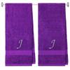 BY LORA Embroidered Terry Cotton Bath Towel for Bath, Shower - Personalized Gift - Purple Color Towel - Silver Script Initial J view 1