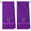 BY LORA Embroidered Terry Cotton Bath Towel for Bath, Shower - Personalized Gift - Purple Color Towel - Silver Script Initial Q view 1