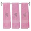 BY LORA Embroidered Terry Cotton Hand Towel for Bathroom and Kitchen - Terry Cotton Hand Towel - 16 x 27 inches - 3-Pack - Pink Color Towel - Light Silver Chancery Style Initial B view 1