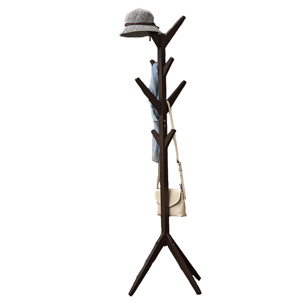 COAT RACK Vertical Solid Wood Fork Shape Four-Legged Base Bedroom Living Room Hanger (Color : Black)