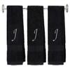 Embroidered Terry Cotton Hand Towel for Bathroom and Kitchen - Personalized Gift - Black Color Towel - Light Silver Chancery Style Initial J view 1