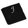 Embroidered Terry Cotton Hand Towel for Bathroom and Kitchen - Personalized Gift - Black Color Towel - Light Silver Chancery Style Initial J view 2