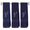 BY LORA Embroidered Monogram Hand Towel 3 Pack, Initial V, Navy Blue view 1