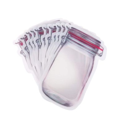 NATX 10Pcs Mason Jar Pattern Food Storage Bag Reusable Portable Stand Up Smell Proof Ziplock Bags Snack Saver Container Retail Package Bag Frosted Pouches Red 7.65.4in (19.513.7cm)