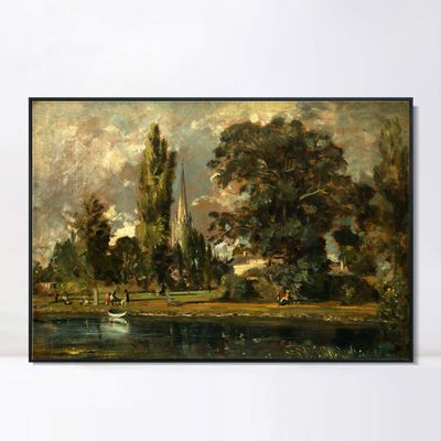 INVIN ART Framed Canvas Giclee Print Art Salisburythedral and Leadenhall from The River Avon by John Constable Wall Art Living Room Home Office Decorations(Black Slim Frame,20"x24")