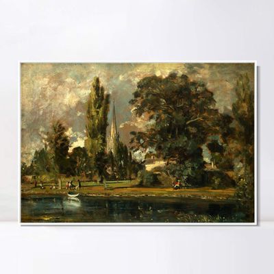 INVIN ART Framed Canvas Giclee Print Art Salisburythedral and Leadenhall from The River Avon by John Constable Wall Art Living Room Home Office Decorations(White Slim Frame,20"x24")