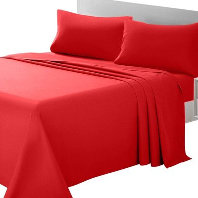 Comfort Bed Store 800 Series Organic Cotton 4PC Sheet Set (1 Flat Sheet, 1 Fitted Sheet, 2 Pillowcases) Fitted with 9 inches Deep Pocket Elegant Reliable, Super Soft, Red, Alaska