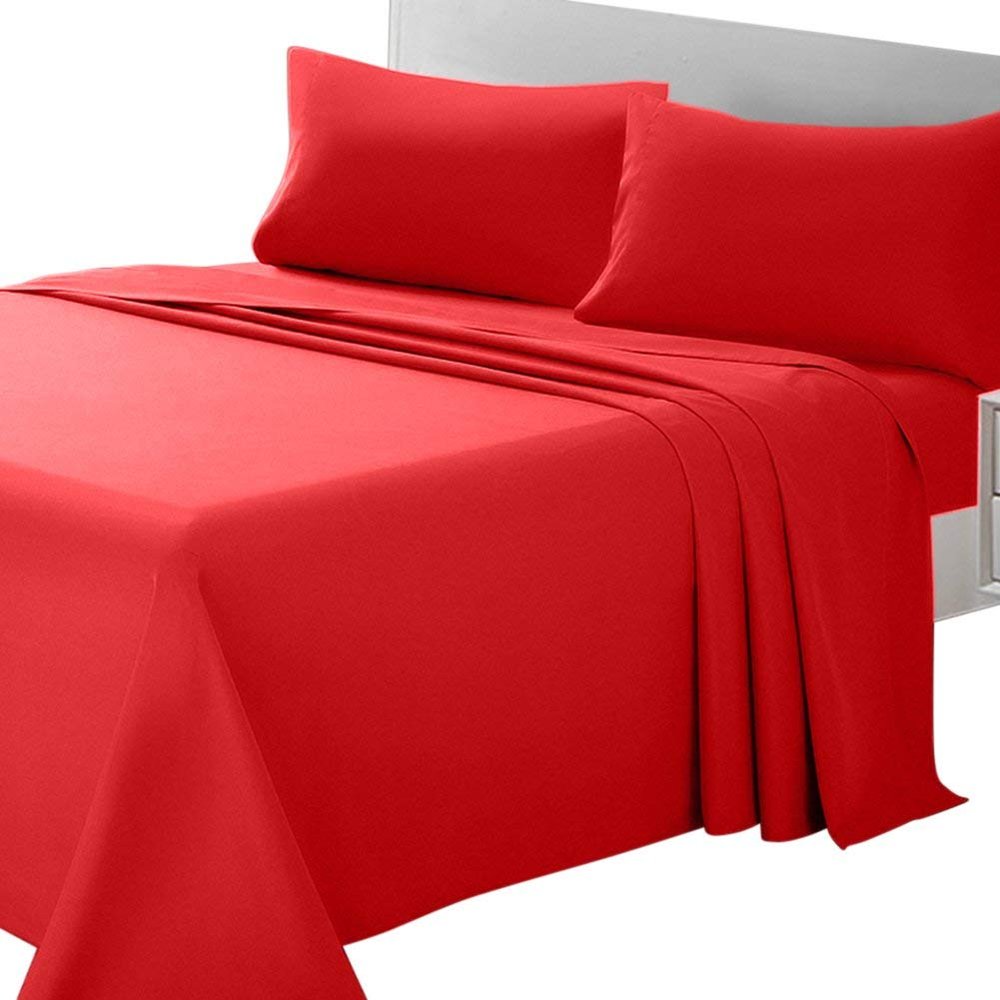 Comfort Bed Store 800 Series Organic Cotton 4PC Sheet Set (1 Flat Sheet, 1 Fitted Sheet, 2 Pillowcases) Fitted with 9 inches Deep Pocket Elegant Reliable, Super Soft, Red, Alaska