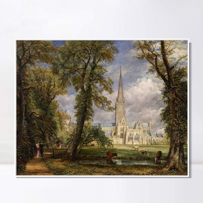 INVIN ART Framed Canvas Giclee Print Art Salisbury Cathedral,1826 by John Constable Wall Art Living Room Home Office Decorations(White Slim Frame,20"x24")
