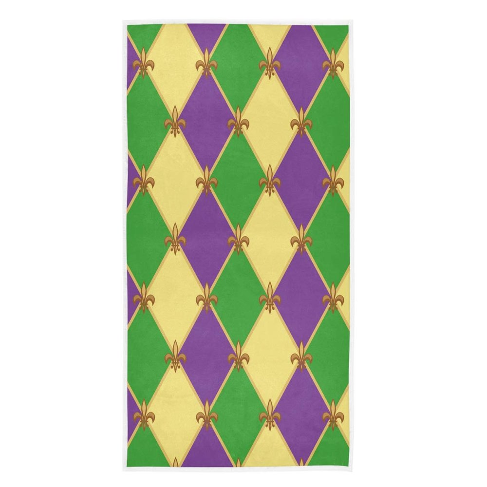 Naanle Mardi Gras Fleur De Lis Pattern Soft Highly Absorbent Guest Large Home Decorative Hand Towels Multipurpose for Bathroom, Hotel, Gym and Spa (16 x 30 Inches)