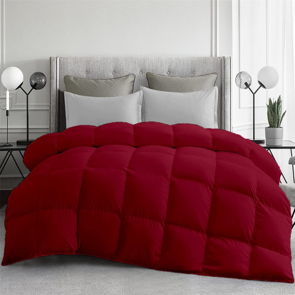 The OutNeT Burgundy Luxurious Comforter with 2 Pillow Shams Queen Size 88 x 92 Inches 3 Piece All-Season Duvet Insert, 500 GSM with Corner Tabs 100% Egyptian Cotton (Burgundy Solid)