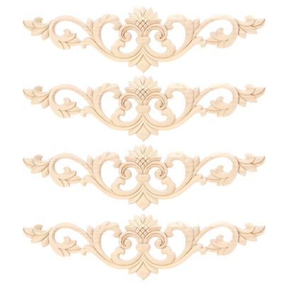 4Pcs Unpainted Retro Floral Applique, Wood Carved Corner Woodcarving Decal, for Home Furniture, Wall, Door, Frame, Cabinet Decor Crafts 30 x 8 x 0.7 cm / 11.8 x 3.1 x 0.3 in