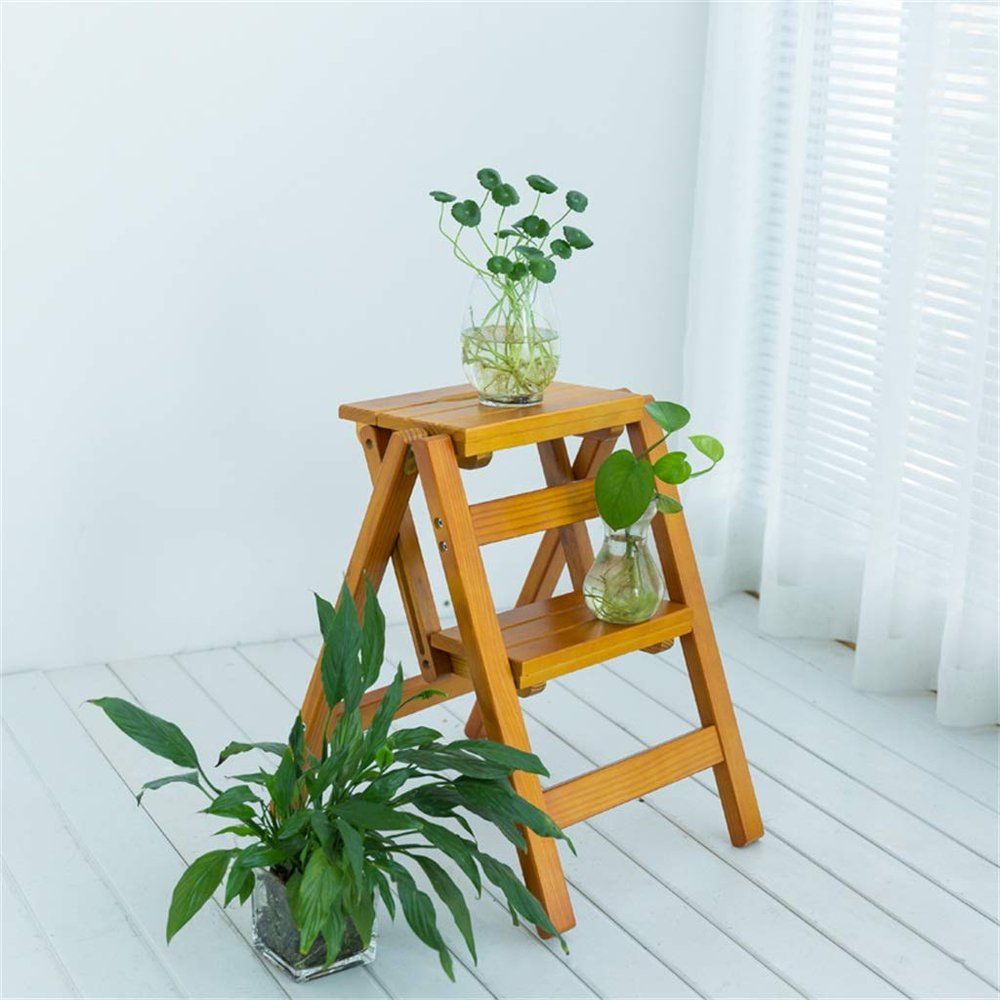 Foldable Stepstool Ladder, Flower Stand, Solid Wood Step Stool, Library Steps Ladder Chair Kitchen Office Use Home Garden Tool Heavy Duty Max. 200kg