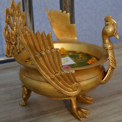 Aakrati Festive Decoration Brass Metal Home/Event Decor Hand Carved Urli/Pot