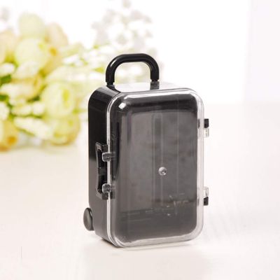 AkoMatial Plastic Candy Gift Box Mini Rolling Travel Suitcase Shape Candy Box Wedding Favors Party Reception Black