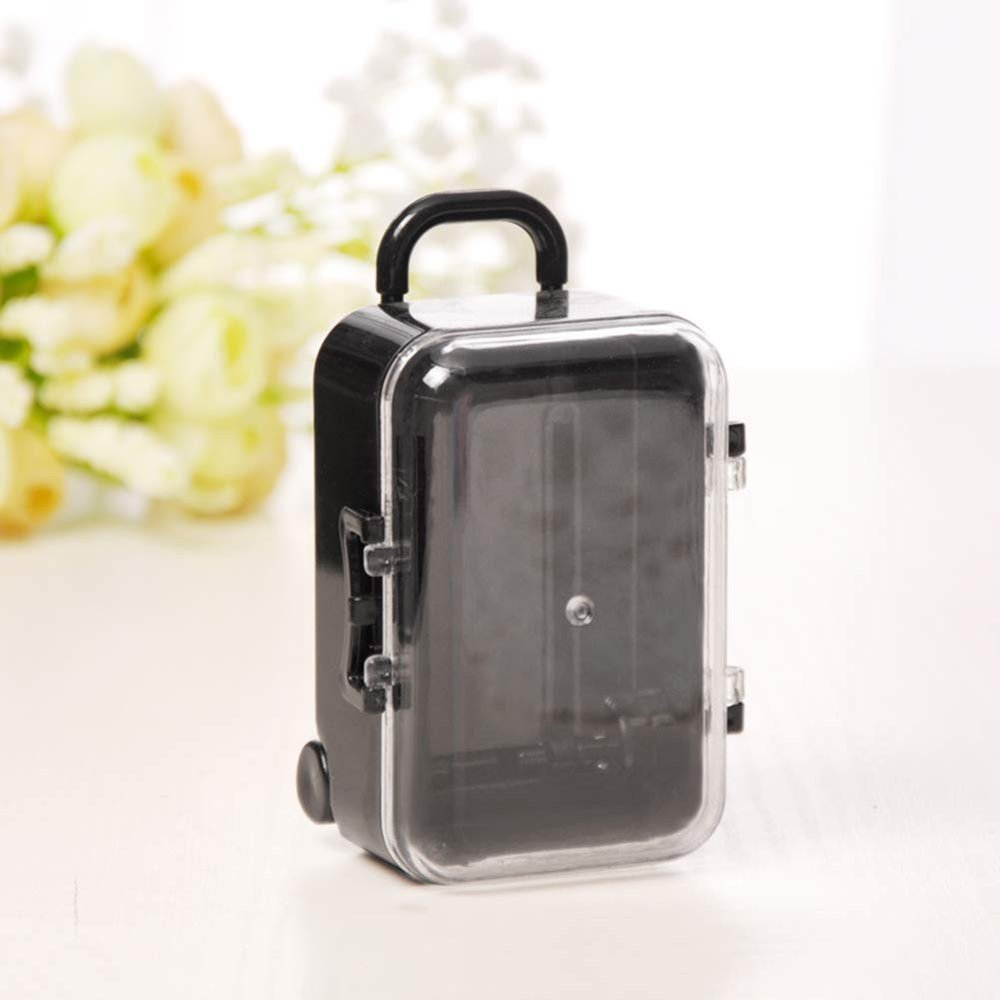 AkoMatial Plastic Candy Gift Box Mini Rolling Travel Suitcase Shape Candy Box Wedding Favors Party Reception Black
