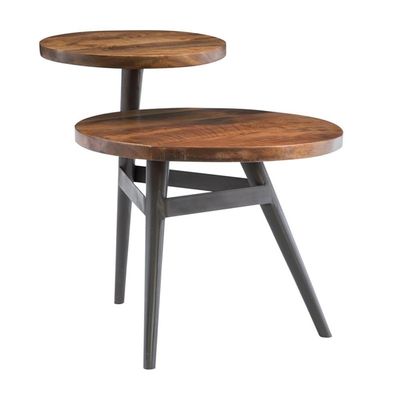Powell Furniture Linon Carter Two Tiered Metal Side Table in Gunmetal Gray