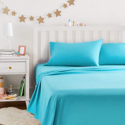Bedding Castle - Luxurious - 800 Series - Egyptian Cotton - 4PC Bed Sheet Set - ( Flat Sheet + Fitted Sheet 28" Deep Pocket + 2 PC Pillow Cases ) - Fade Resistant - (Twin XL, Aqua Blue)