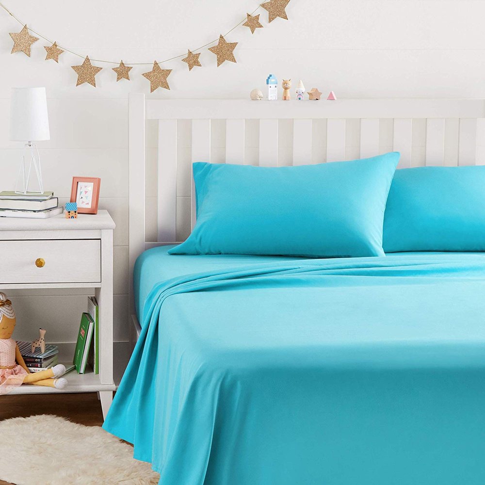 Bedding Castle - Luxurious - 800 Series - Egyptian Cotton - 4PC Bed Sheet Set - ( Flat Sheet + Fitted Sheet 28" Deep Pocket + 2 PC Pillow Cases ) - Fade Resistant - (Twin XL, Aqua Blue)