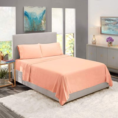 Bedding Castle - Luxurious - 800 Series - Egyptian Cotton - 4PC Bed Sheet Set - ( Flat Sheet + Fitted Sheet 28" Deep Pocket + 2 PC Pillow Cases ) - Fade Resistant - (Twin XL, Peach)