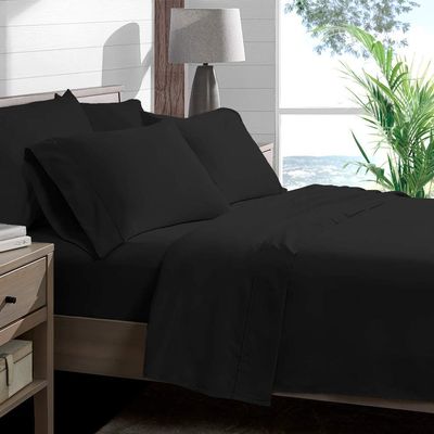 Bedding Castle - Luxurious - 800 Series - Egyptian Cotton - 4PC Bed Sheet Set - ( Flat Sheet + Fitted Sheet 28" Deep Pocket + 2 PC Pillow Cases ) - Fade Resistant - (Twin XL, Black)