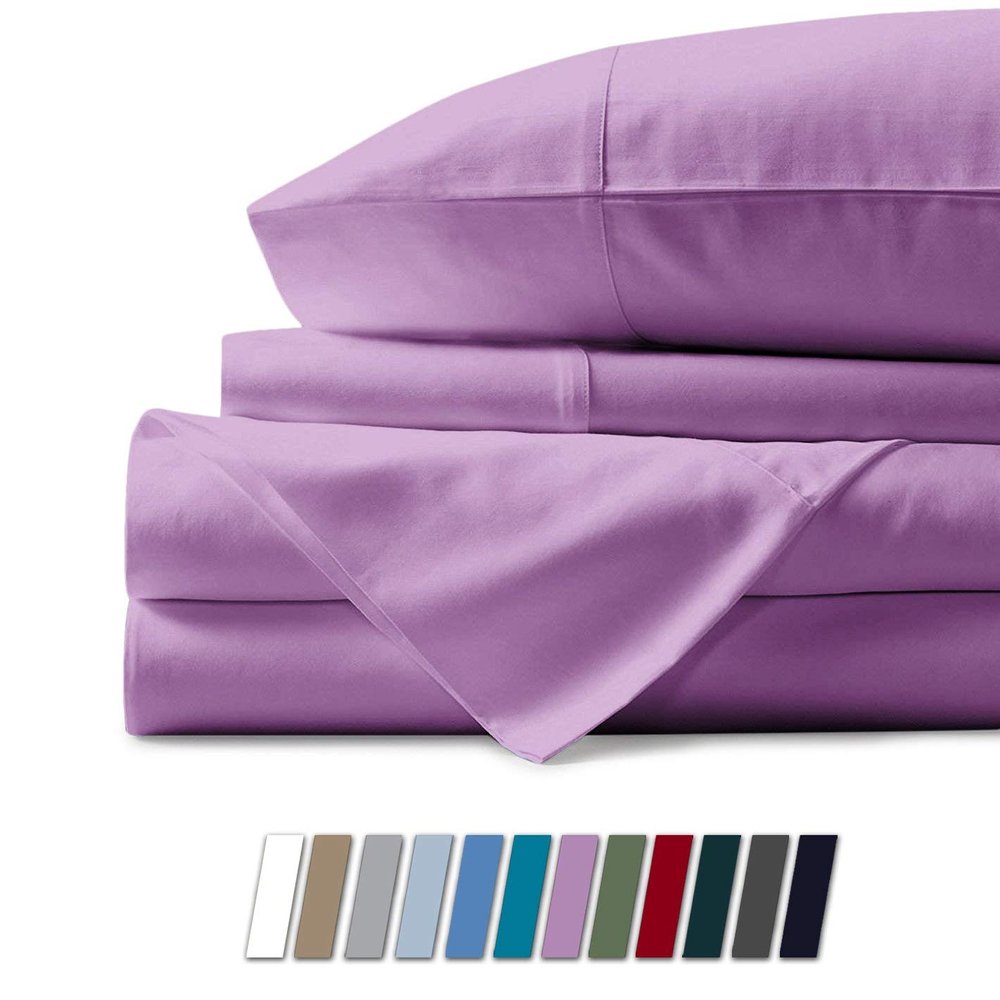Bedding Castle - Luxurious - 800 Series - Egyptian Cotton - 4PC Bed Sheet Set - ( Flat Sheet + Fitted Sheet 28" Deep Pocket + 2 PC Pillow Cases ) - Fade Resistant - (Twin XL, Lavender)
