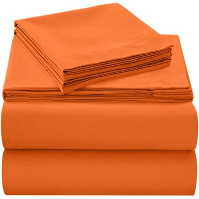 Bedding Castle - Luxurious - 800 Series - Egyptian Cotton - 4PC Bed Sheet Set - ( Flat Sheet + Fitted Sheet 28" Deep Pocket + 2 PC Pillow Cases ) - Fade Resistant - (Twin XL, Orange)
