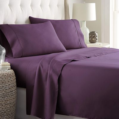 Bedding Castle - Luxurious - 800 Series - Egyptian Cotton - 4PC Bed Sheet Set - ( Flat Sheet + Fitted Sheet 28" Deep Pocket + 2 PC Pillow Cases ) - Fade Resistant - (Twin XL, Purple)