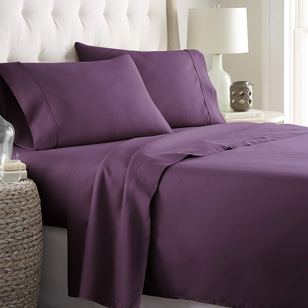 Bedding Castle - Luxurious - 800 Series - Egyptian Cotton - 4PC Bed Sheet Set - ( Flat Sheet + Fitted Sheet 28" Deep Pocket + 2 PC Pillow Cases ) - Fade Resistant - (Twin XL, Purple)