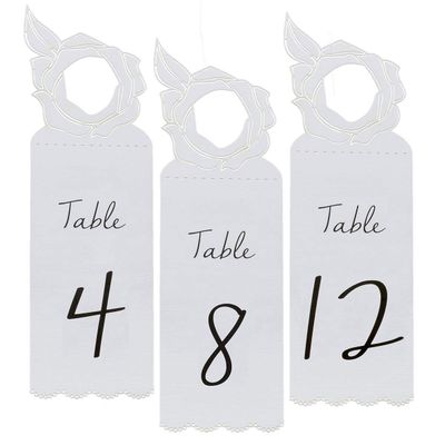 Summer-Ray Laser Cut White Floral Champagne Wine Bottle Table Number Hang Tags for Wedding (Number 1 to 15)
