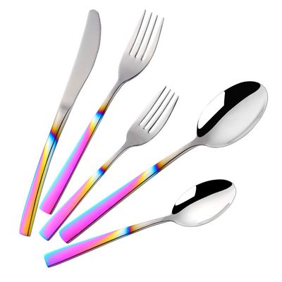 20-Piece Rainbow Silverware Dinnerware Set, BuyGo Stainless Steel Eating Utensil Cutlery Sets, Widely Use for Wedding, Home, Hotel, Gradual Change Rainbow Handle Flatware Service for 4
