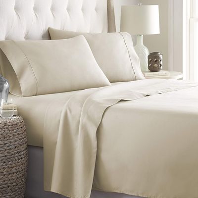 Bedding Castle - Luxurious - 800 Series - Egyptian Cotton - 4PC Bed Sheet Set - ( Flat Sheet + Fitted Sheet 28" Deep Pocket + 2 PC Pillow Cases ) - Fade Resistant - (Twin XL, Ivory)