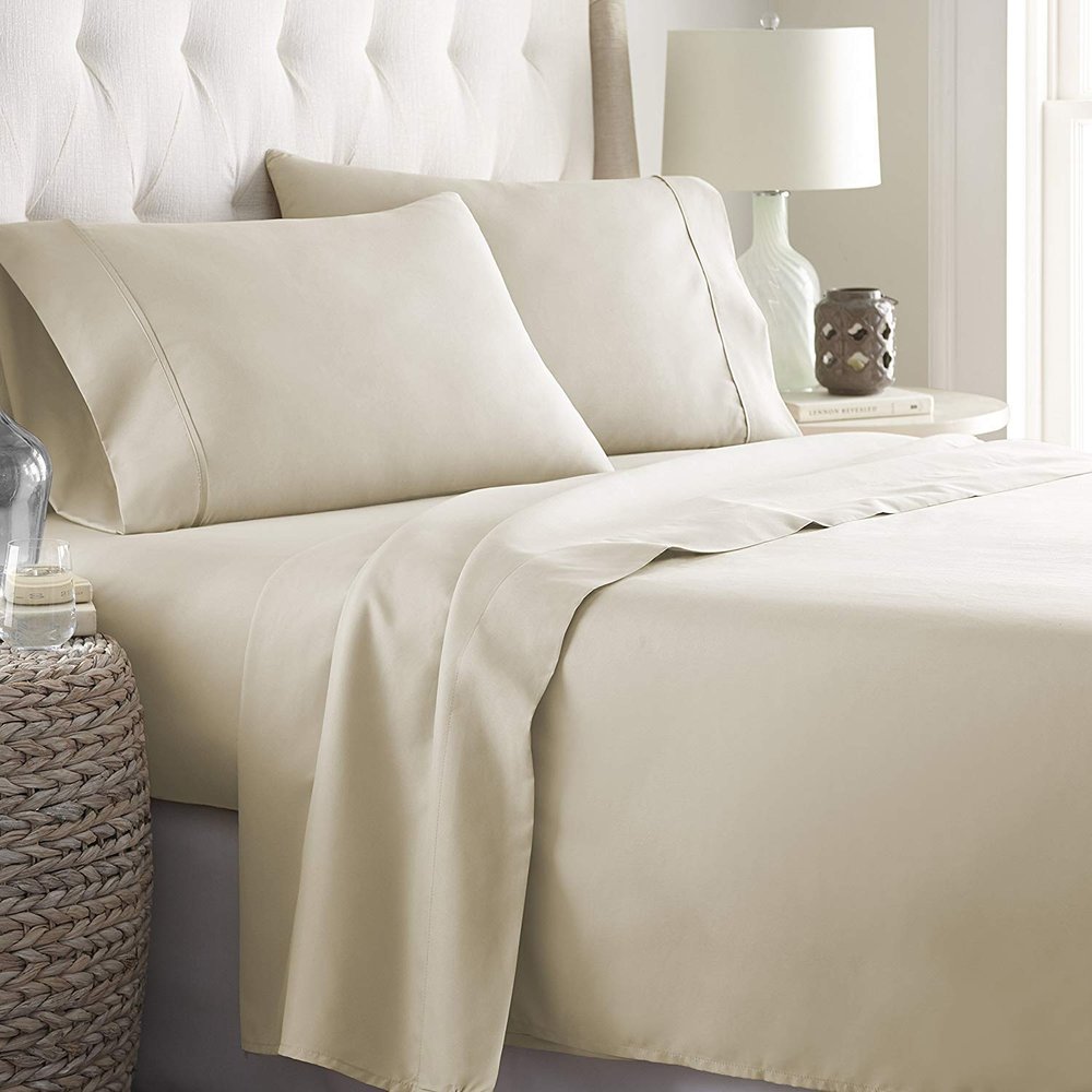 Bedding Castle - Luxurious - 800 Series - Egyptian Cotton - 4PC Bed Sheet Set - ( Flat Sheet + Fitted Sheet 28" Deep Pocket + 2 PC Pillow Cases ) - Fade Resistant - (Twin XL, Ivory)