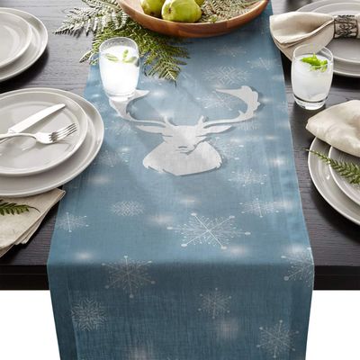Vandarllin Cotton Linen Table Runner Dresser Scarves Christmas Snowflakes Moose Non-Slip Burlap Rectangle Table Setting Decor for Wedding Party Holiday Dinner Home, 13x90 inch Blue