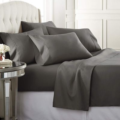 Bedding Castle - Luxurious - 800 Series - Egyptian Cotton - 4PC Bed Sheet Set - ( Flat Sheet + Fitted Sheet 28" Deep Pocket + 2 PC Pillow Cases ) - Fade Resistant - (Twin XL, Dark Grey)