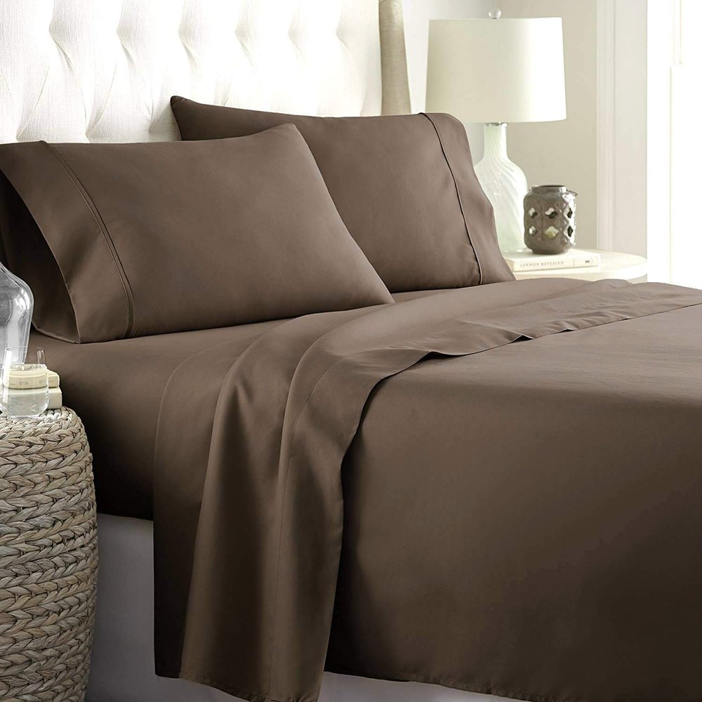 Bedding Castle - Luxurious - 800 Series - Egyptian Cotton - 4PC Bed Sheet Set - ( Flat Sheet + Fitted Sheet 28" Deep Pocket + 2 PC Pillow Cases ) - Fade Resistant - (Twin XL, Chocolate)