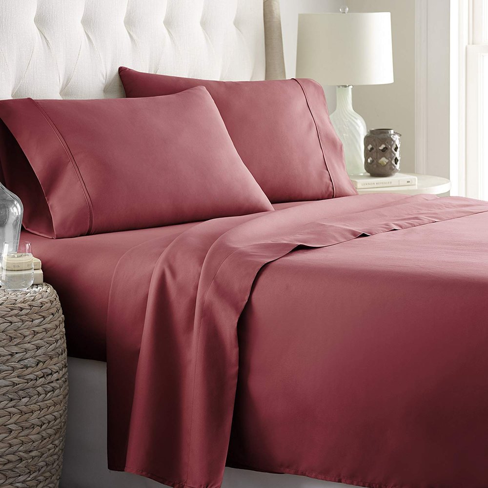 Bedding Castle - Luxurious - 800 Series - Egyptian Cotton - 4PC Bed Sheet Set - ( Flat Sheet + Fitted Sheet 28" Deep Pocket + 2 PC Pillow Cases ) - Fade Resistant - (Twin XL, Burgundy)