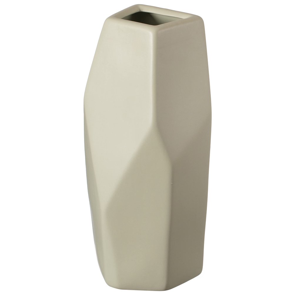 12" H Decorative Ceramic Multi Paned Vase, Modern Style Centerpiece Table Vase Beige, Large